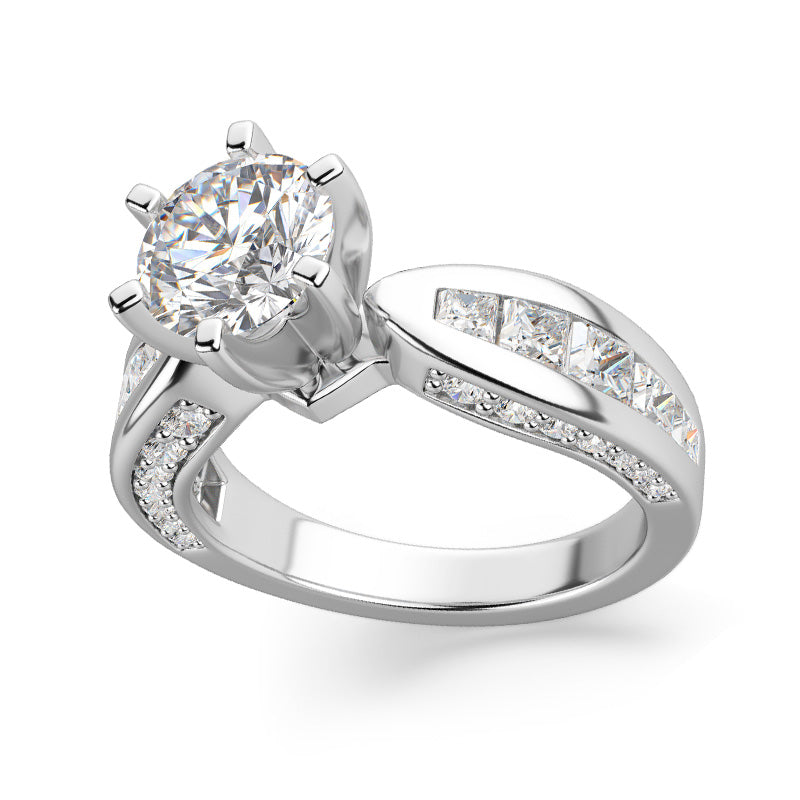 Round Moissanite Tapered Gradient Channel Set Engagement Ring,RRL-FA1C765-1,RRL-FA1C765-2,RRL-FA1C765-3