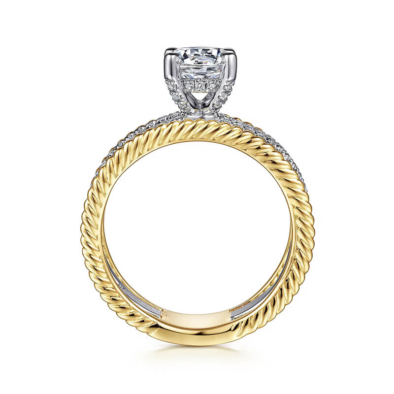 Round Moissanite Twisted Pave Ropes Edges Two Tone Engagement Ring,RRL-FA1C799-1,RRL-FA1C799-2,RRL-FA1C799-3