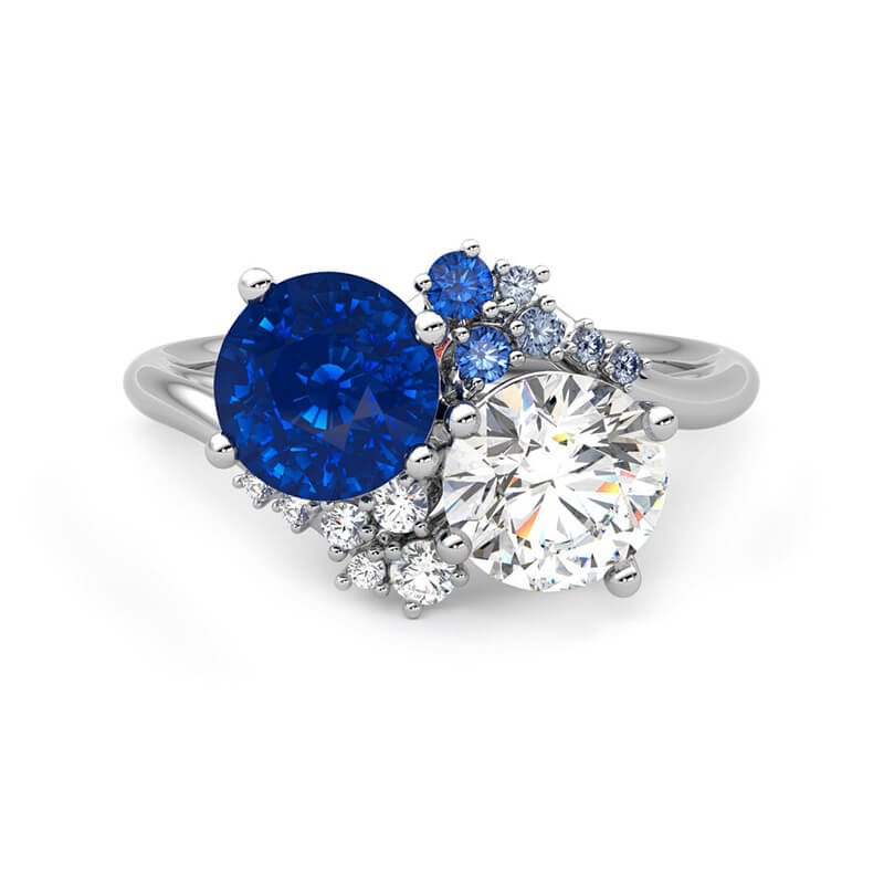 ReadYourHeart Round Moissanite With Blue Sapphire Cluster Engagement ...