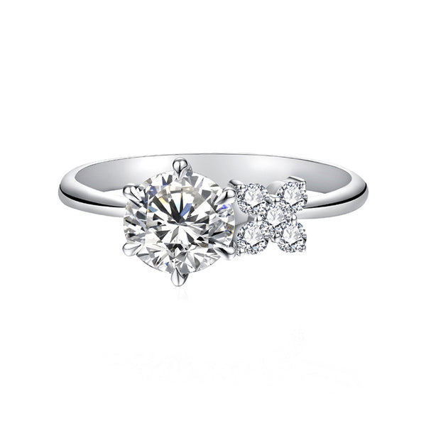 Round Moissanite With Cluster Round Side Stone Engagement Ring,RRL-LR02191WMOS-S