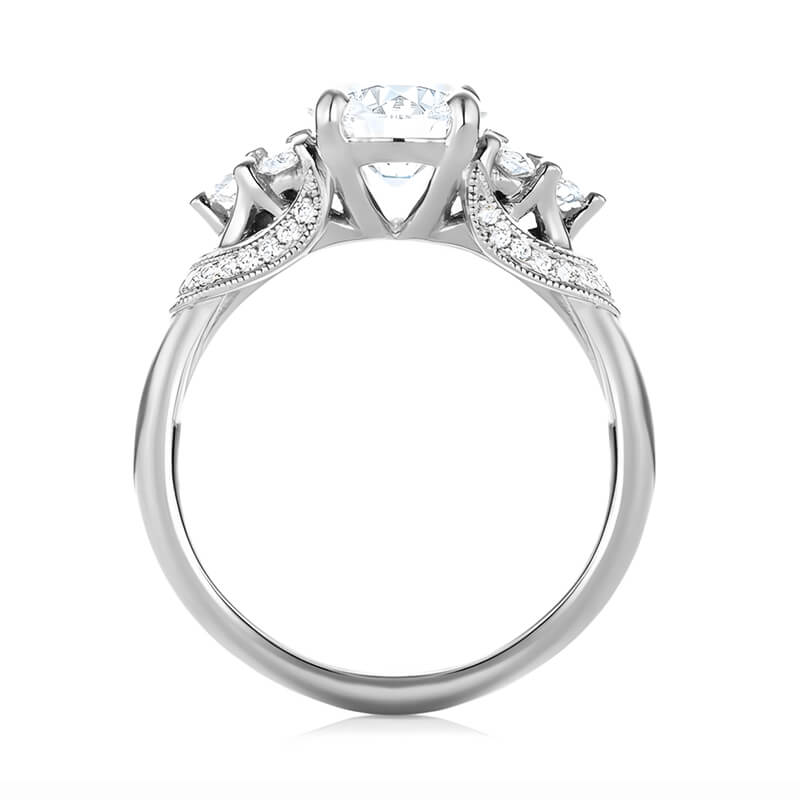 Round Moissanite With Cluster Side Stone Milgrain Engagement Ring,RRL-FA1C785-1,RRL-FA1C785-2,RRL-FA1C785-3