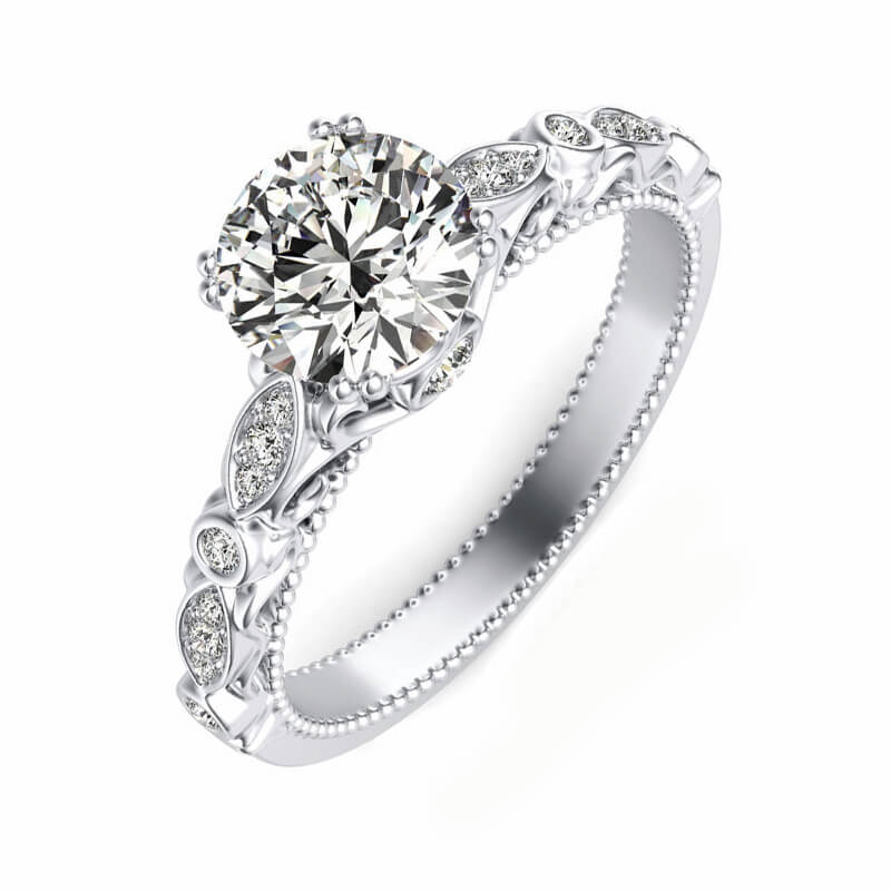 Round Moissanite With  Marquise And Round Accents Scroll Engagement Ring,RRL-FA1C772-1,RRL-FA1C772-2,RRL-FA1C772-3