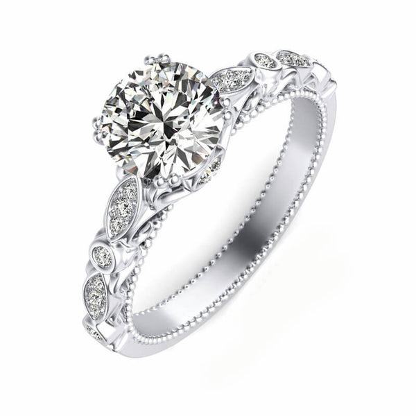 Round Moissanite With  Marquise And Round Accents Scroll Engagement Ring,RRL-FA1C772-1,RRL-FA1C772-2,RRL-FA1C772-3