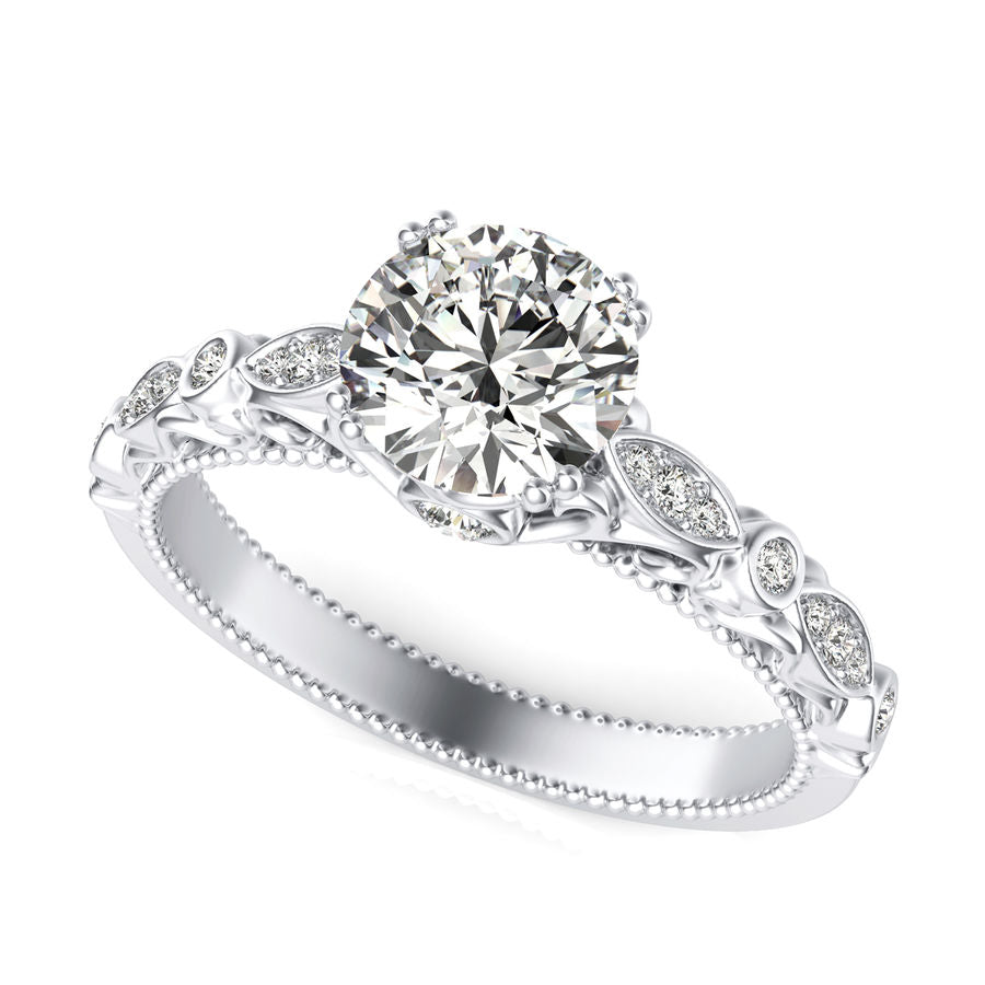 Round Moissanite With  Marquise And Round Accents Scroll Engagement Ring,RRL-FA1C772-1,RRL-FA1C772-2,RRL-FA1C772-3