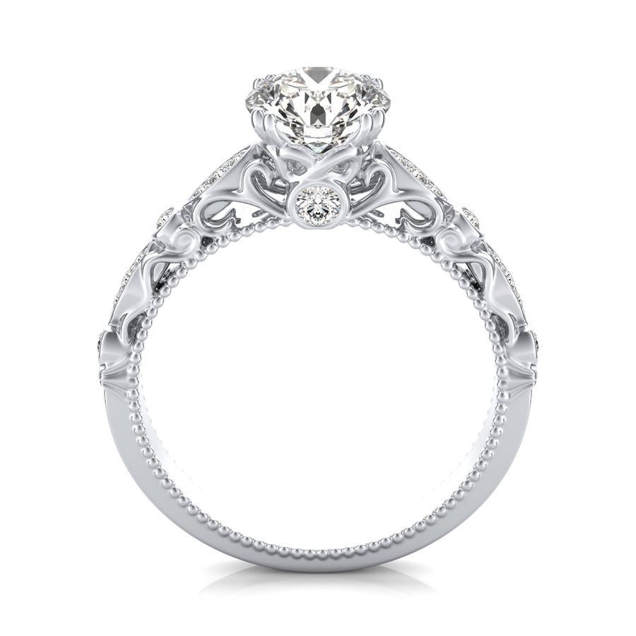 Round Moissanite With  Marquise And Round Accents Scroll Engagement Ring,RRL-FA1C772-1,RRL-FA1C772-2,RRL-FA1C772-3