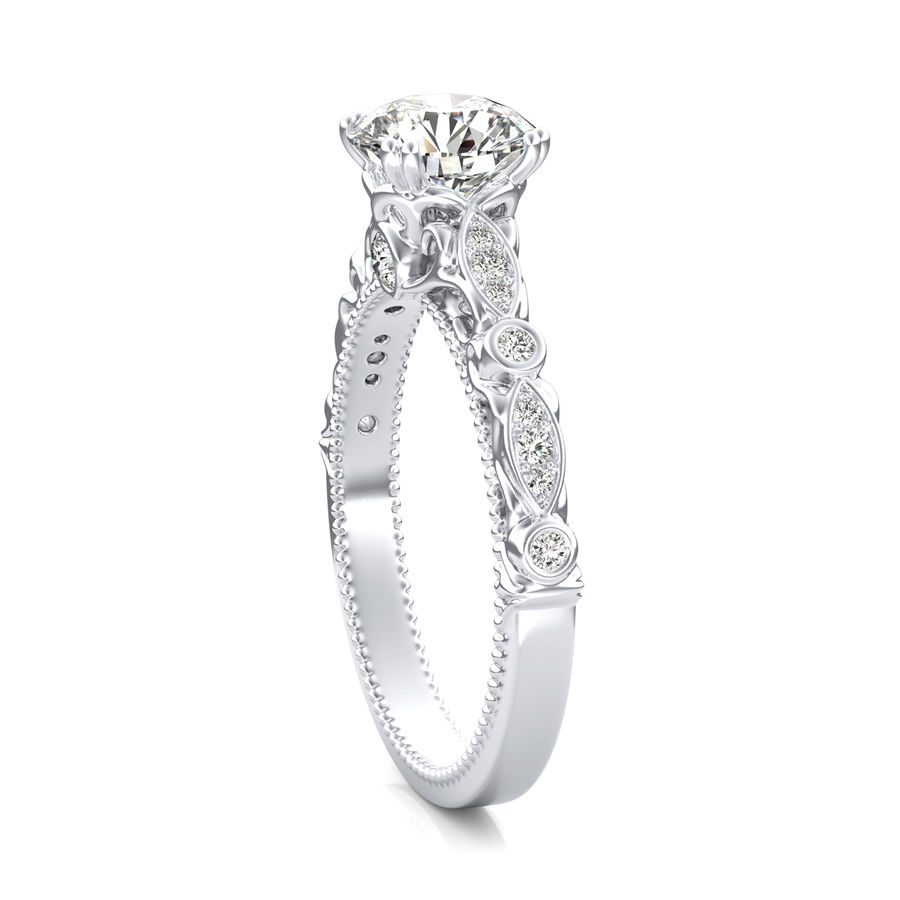 Round Moissanite With  Marquise And Round Accents Scroll Engagement Ring,RRL-FA1C772-1,RRL-FA1C772-2,RRL-FA1C772-3