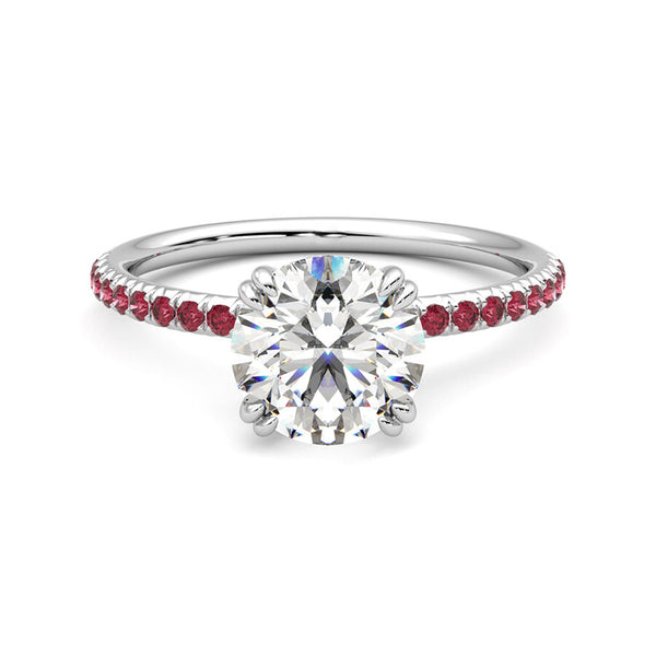 Round Moissanite With Ruby Pave Engagement Ring,RRL-FA1C777-1,RRL-FA1C777-2,RRL-FA1C777-3