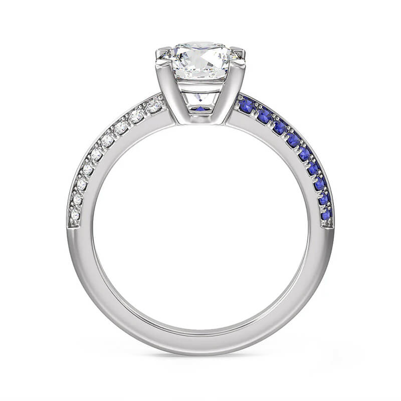 Round Moissanite With Two Row Bypass Sapphire Knife Edge Pave Engagement Ring,RRL-FA1C783-1,RRL-FA1C783-2,RRL-FA1C783-3