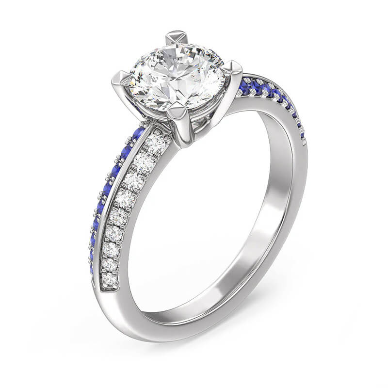 Round Moissanite With Two Row Bypass Sapphire Knife Edge Pave Engagement Ring,RRL-FA1C783-1,RRL-FA1C783-2,RRL-FA1C783-3