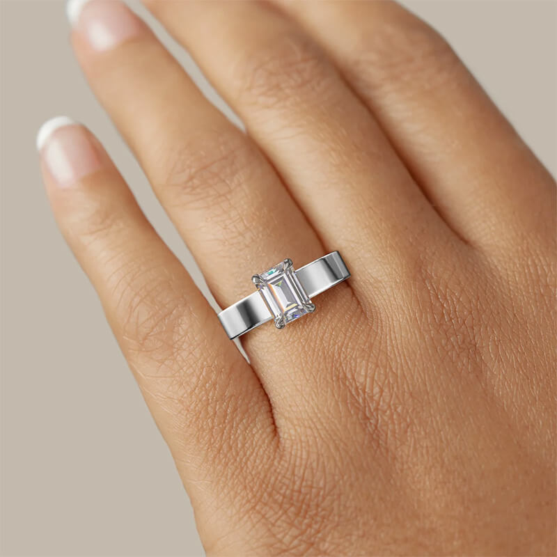 Solitaire Emerald Cut Moissanite Wide Band Engagement Ring,RRL-FA1C767-1,RRL-FA1C767-2,RRL-FA1C767-3