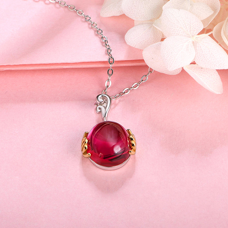 Solitaire Oval Plain Ruby Necklace In Sterling Silver - ReadYourHeart