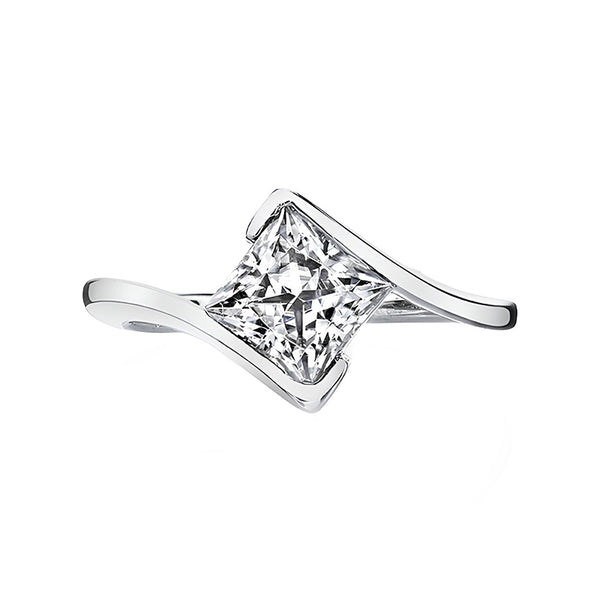 Solitaire Princess Cut Moissanite Half Bezel Bypass Engagement Ring