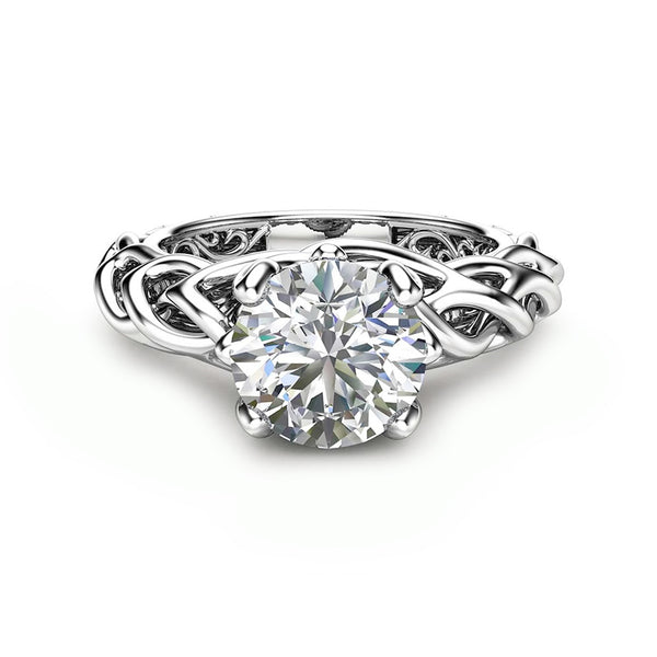 Solitaire Round Moissanite Braided Twisted Celtic Engagement Ring