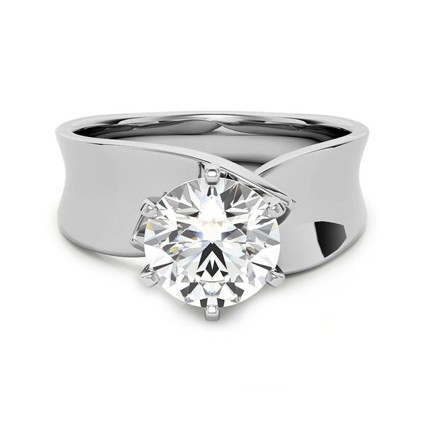 Solitaire Round Moissanite Concave Wide Band Engagement Ring