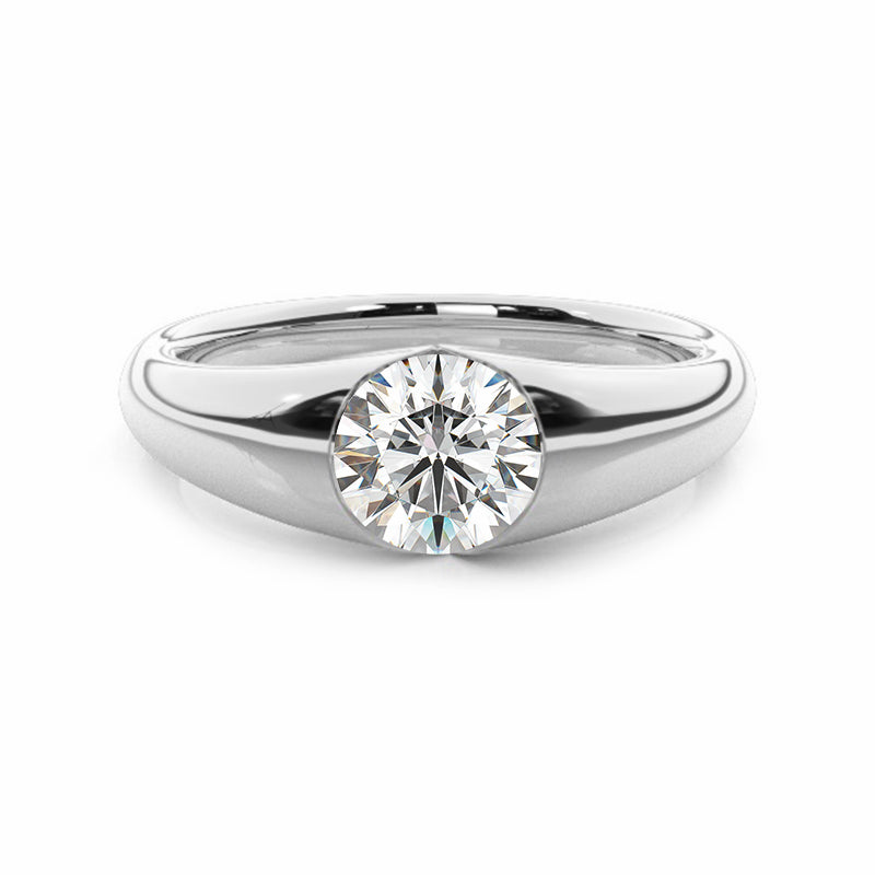 Solitaire Round Moissanite Half Bezel Set Engagement Ring,RRL-FA1C768-1,RRL-FA1C768-2,RRL-FA1C768-3