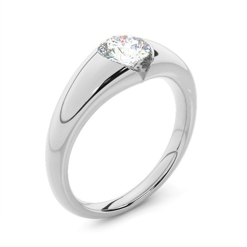 Solitaire Round Moissanite Half Bezel Set Engagement Ring,RRL-FA1C768-1,RRL-FA1C768-2,RRL-FA1C768-3