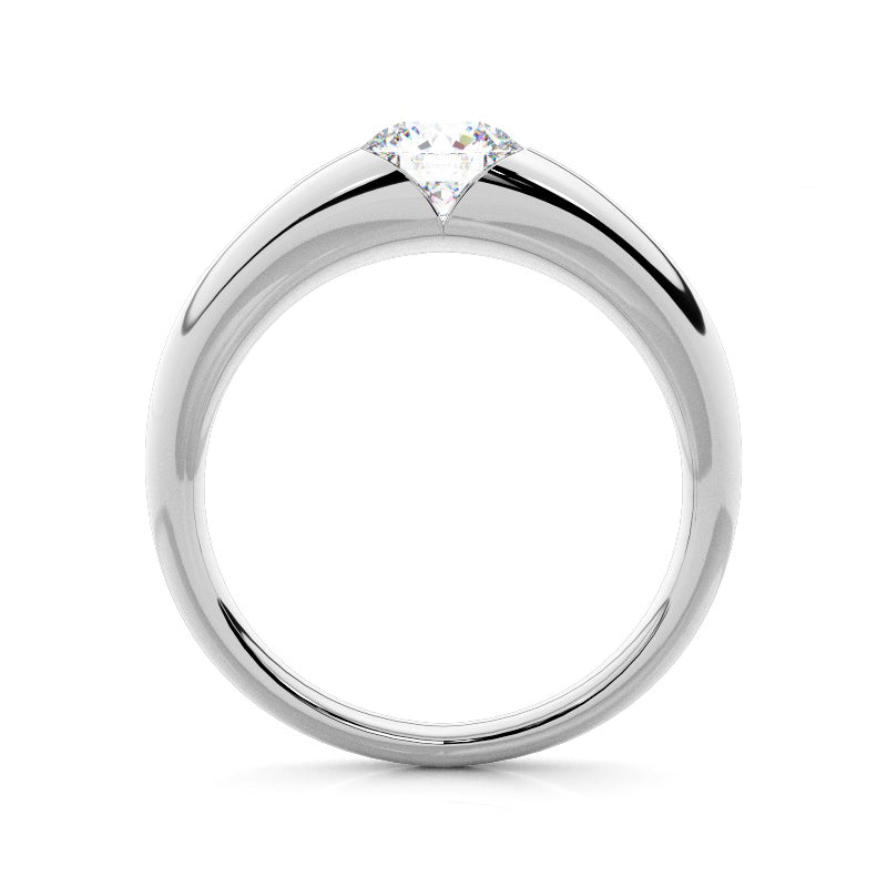 Solitaire Round Moissanite Half Bezel Set Engagement Ring,RRL-FA1C768-1,RRL-FA1C768-2,RRL-FA1C768-3