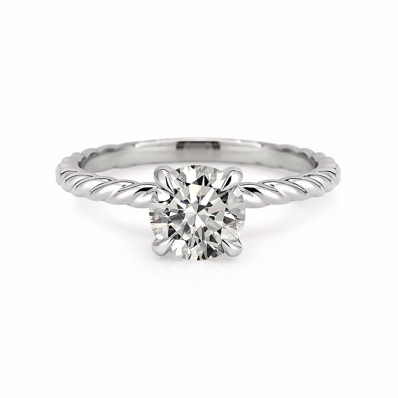 Solitaire Round Moissanite Twisted Rope Bead Engagement Ring - ReadYourHeart