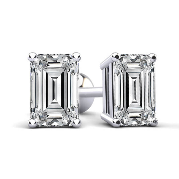 Solitaire Emerald Cut Moissanite Stud Earrings In Sterling Silver