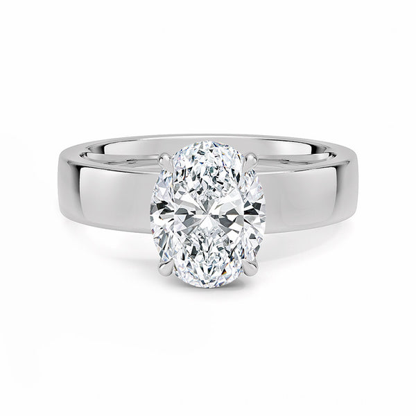 Solitaire Oval Cut Moissanite Wide Band Engagement Ring