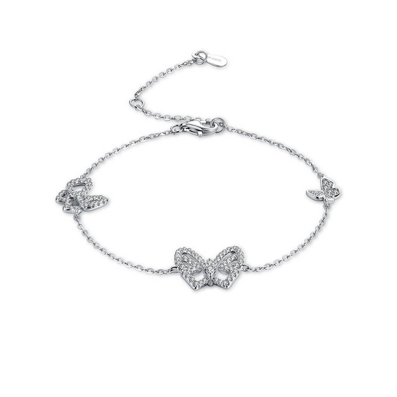 Three Butterfly Moissanite Sterling Silver Bracelet - ReadYourHeart