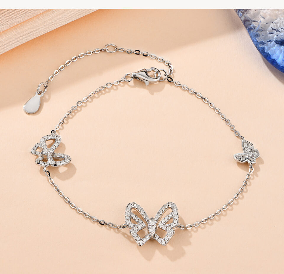 Three Butterfly Moissanite Sterling Silver Bracelet - ReadYourHeart