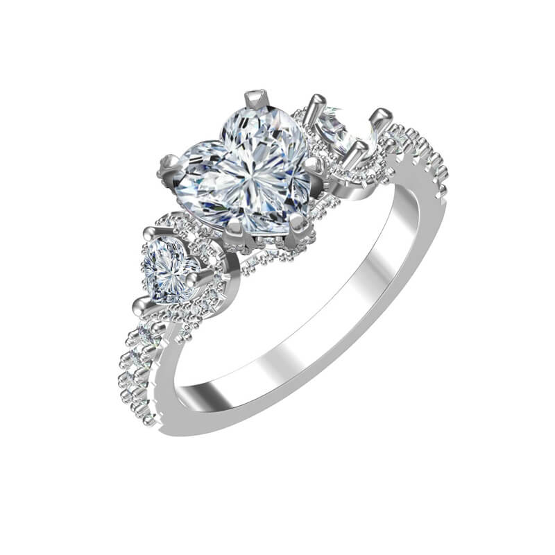 RRL-FA1C884-1,RRL-FA1C884-2,RRL-FA1C884-3,Three Stone Heart Cut Moissanite Pave Engagement Ring