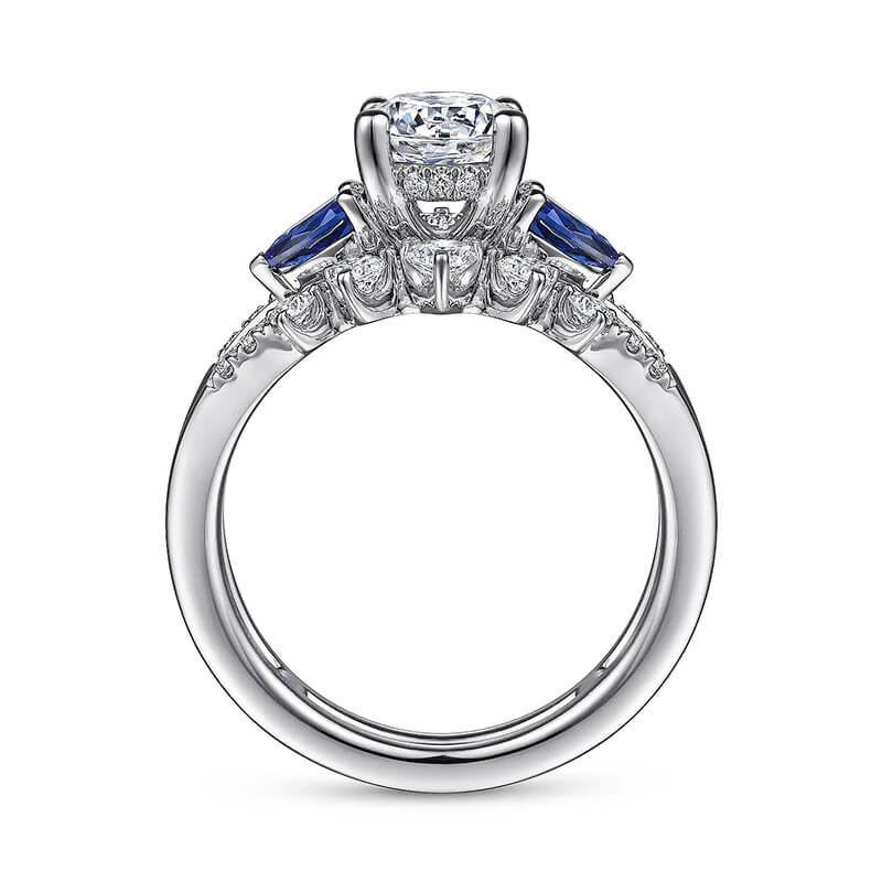 Three Stone Moissanite And Sapphire Enhanced Split Shank Engagement Ring,RRL-FA1C797-1,RRL-FA1C797-2,RRL-FA1C797-3