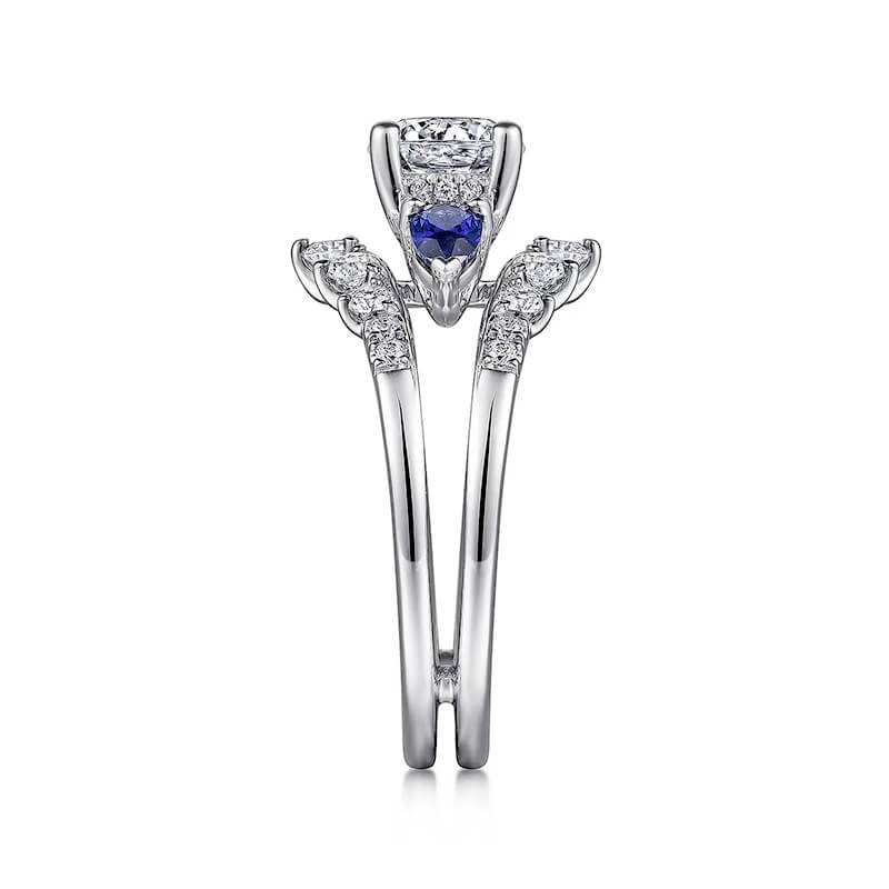 Three Stone Moissanite And Sapphire Enhanced Split Shank Engagement Ring,RRL-FA1C797-1,RRL-FA1C797-2,RRL-FA1C797-3