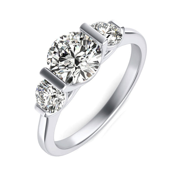 Three Stone Moissanite U-Shaped Bar Set Engagement Ring