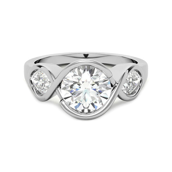 Three Stone Moissanite With Pear Bypass Eternity Engagement Ring