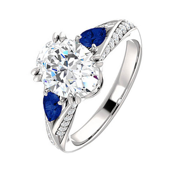 Three Stone Oval Moissanite With Pear Sapphire Split Pave Engagement Ring,RRL-FA1C770-1,RRL-FA1C770-2,RRL-FA1C770-3