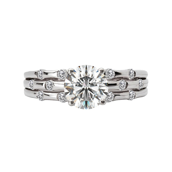 Triple Row Bamboo Round Moissanite Engagement Ring