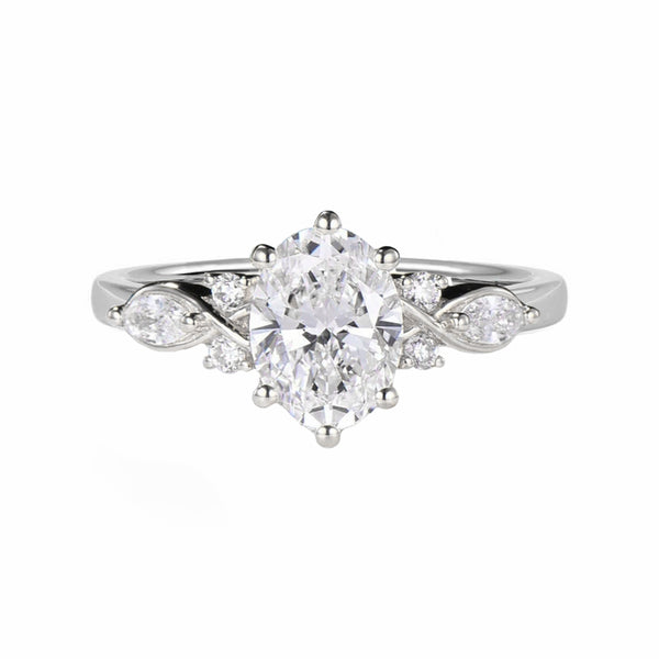 Vintage Oval Moissanite Marquise Accent Engagement Ring