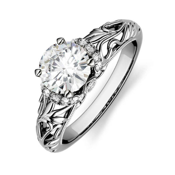 Vintage Scroll And Milgrain Round Moissanite Engagement Ring,RRL-FA1C773-1,RRL-FA1C773-2,RRL-FA1C773-3