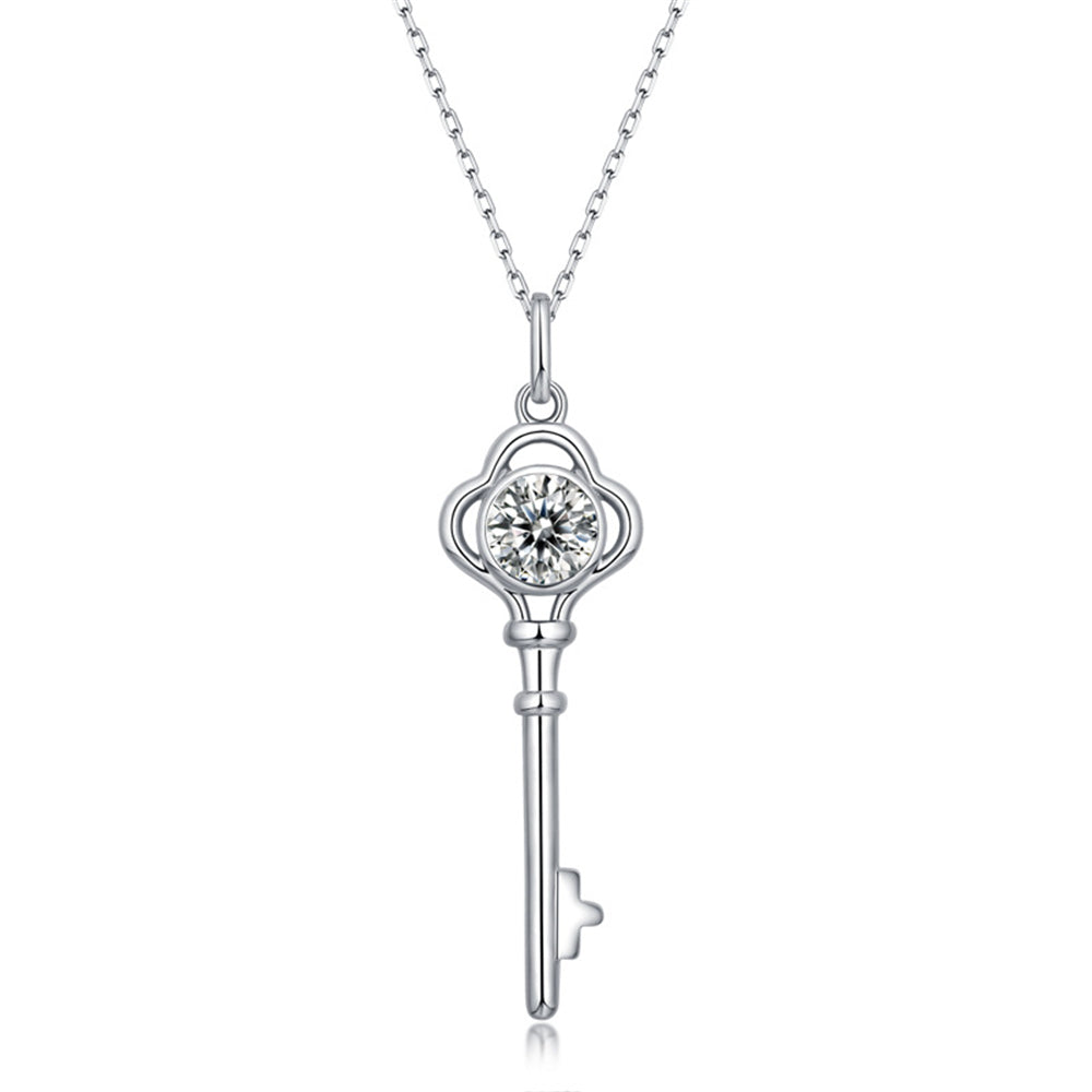 Moissanite Series Key Of The Heart Sterling Silver Necklace - ReadYourHeart