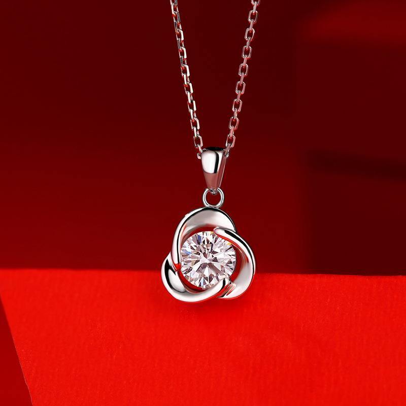 Moissanite Series Lucky Clover Sterling Silver Necklace - ReadYourHeart,RNX-10026A,RNX-10026B