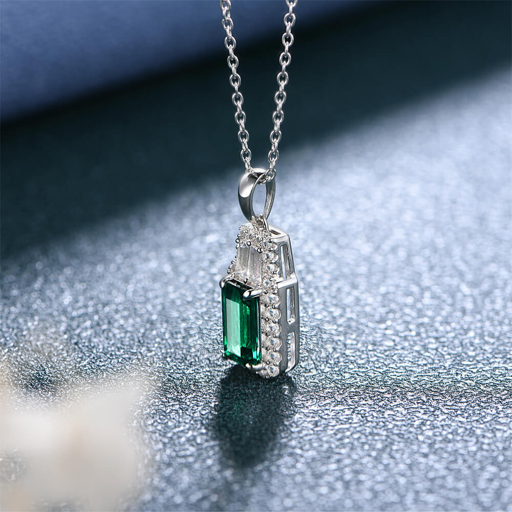 Fashion Halo Lab-Created Emerald Sterling Silver Necklace - ReadYourHeart