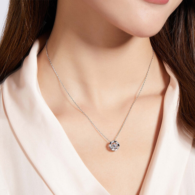 Dancing Moissanite Bamboo Side Stone Necklace in Sterling Silver - ReadYourHeart