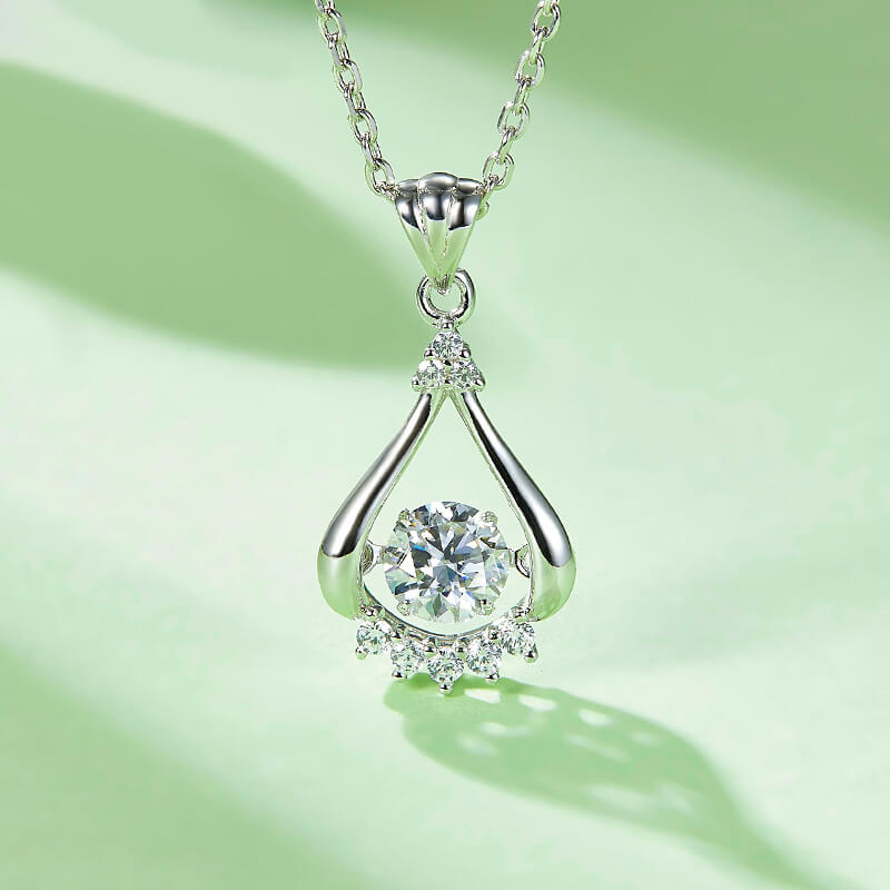 Dancing Moissanite Bright Eyes Side Stone Necklace in Sterling Silver - ReadYourHeart