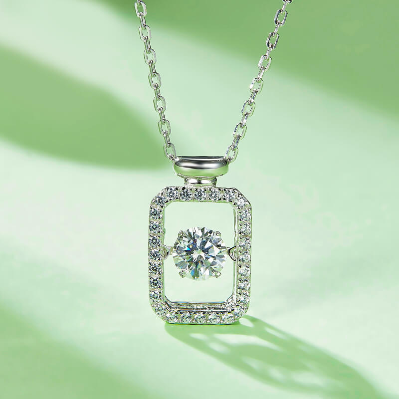 Dancing Moissanite Perfume Bottle Pave Necklace in Sterling Silver - ReadYourHeart