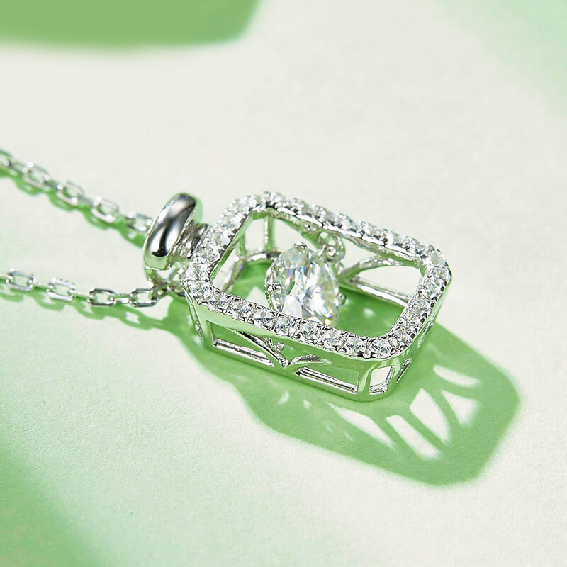 Dancing Moissanite Perfume Bottle Pave Necklace in Sterling Silver - ReadYourHeart