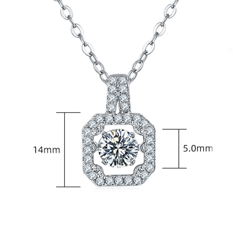 Dancing Moissanite Square-Shaped Halo Necklace in Sterling Silver - ReadYourHeart