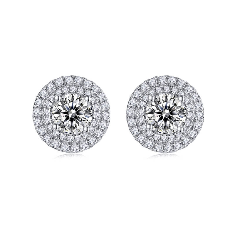 Double Halo Moissanite Stud Earrings In Sterling Silver - ReadYourHeart