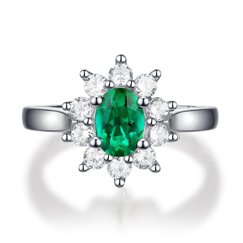 Emerald series sterling silver diamond oval ring - ReadYourHeart