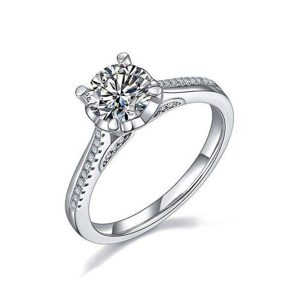 Fashion Four Prong Round Moissanite Sterling Silver Wedding Ring - ReadYourHeart