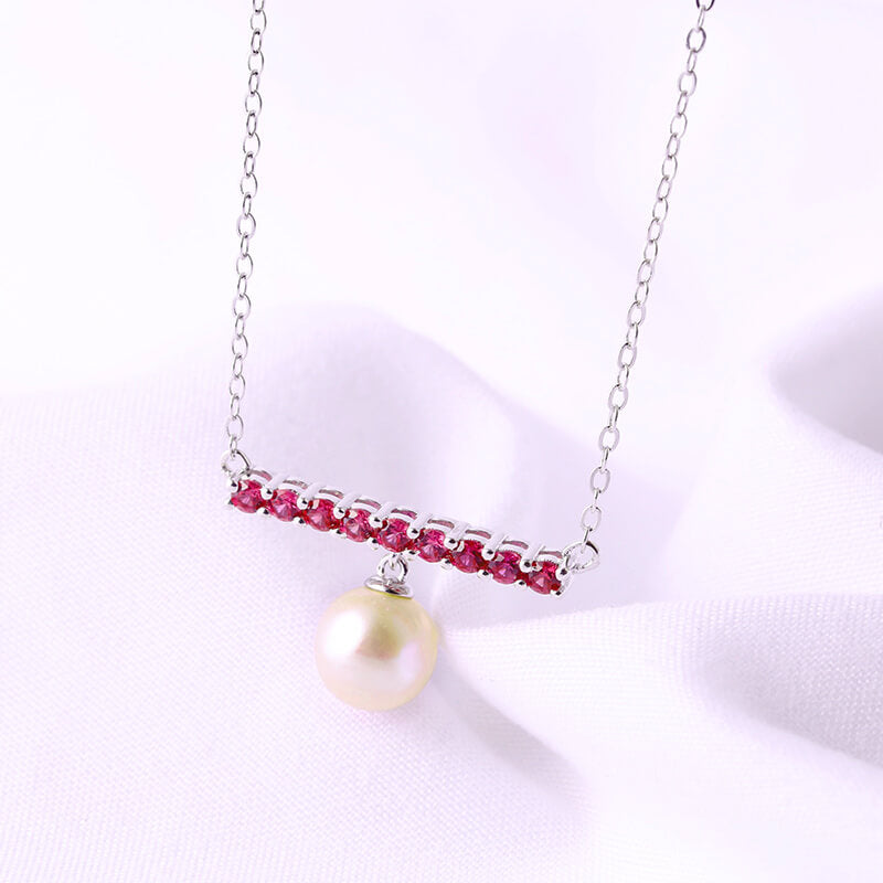 Fashion Pearl Ruby Sterling Silver Necklace Pendant - ReadYourHeart