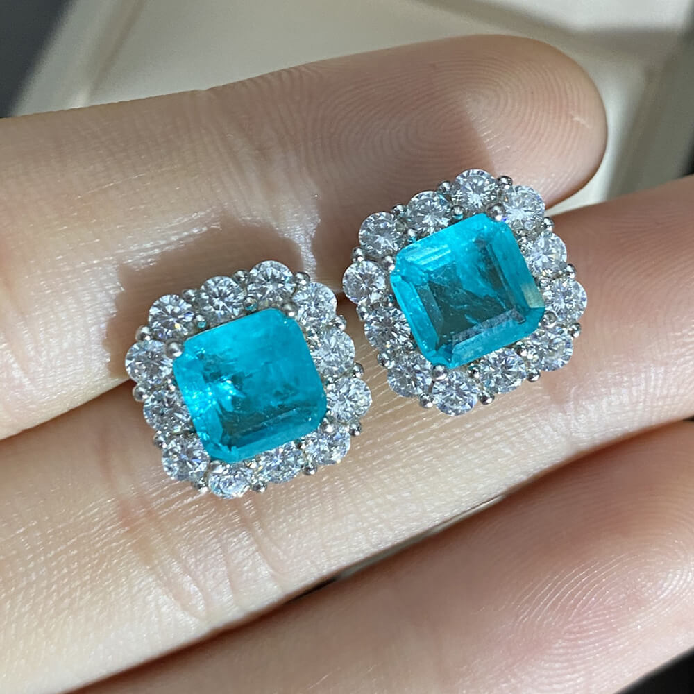 Paraiba Tourmaline Silver Stud Earrings / Neon Blue Round Brilliant Cut in 100% Eco-Friendly Recycled Sterling Silver Earrings hotsell for YOU!