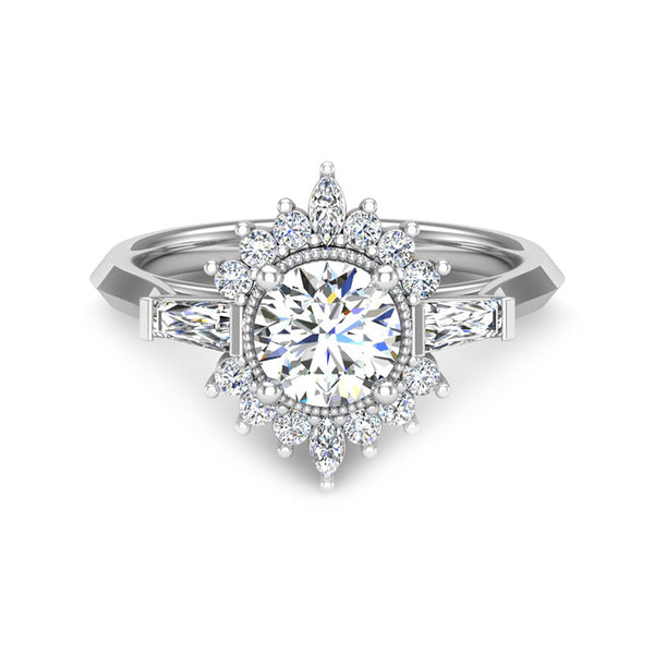 Halo Moissanite With Tapered Baguette Knife Edge Engagement Ring - ReadYourHeart