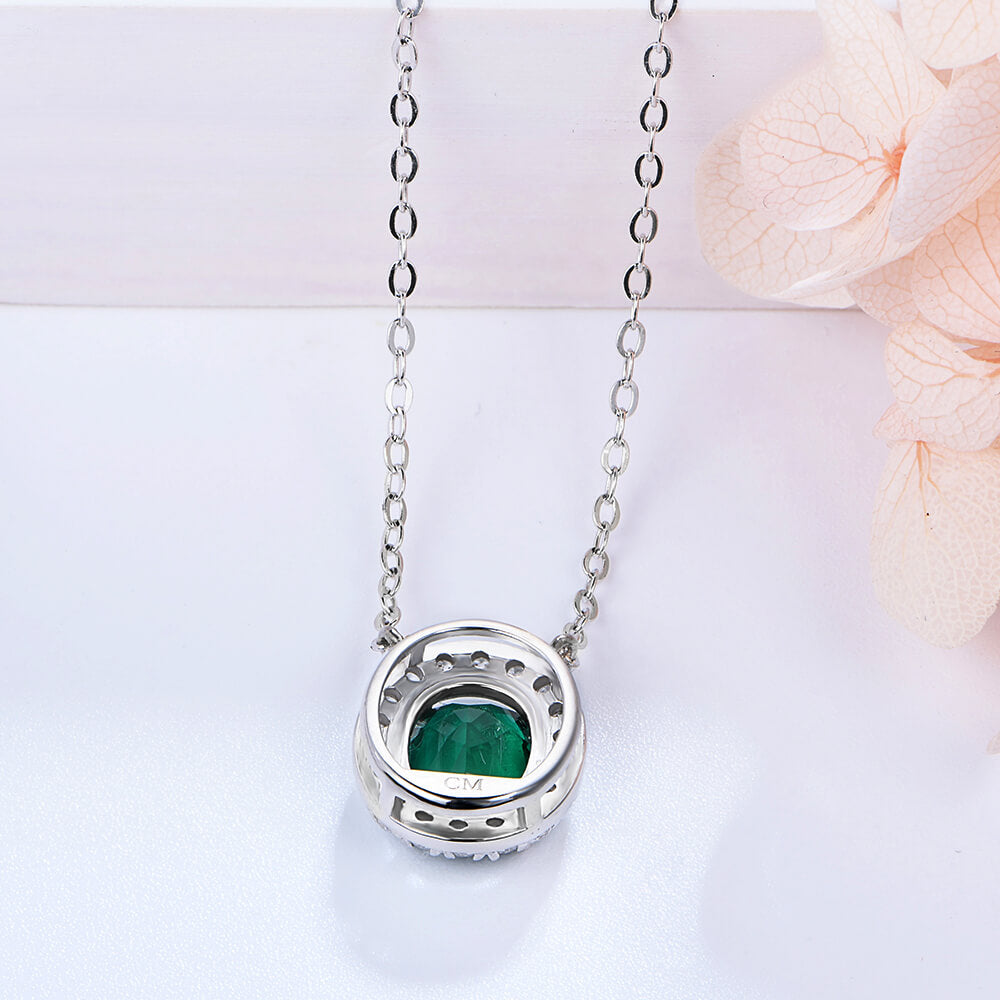 Halo Oval Lab-Created Emerald Sterling Silver Necklace - ReadYourHeart